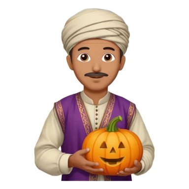 Tan Moroccan man sitting holding with pumpkin and grapes in countryside  sticker
