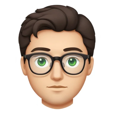 young man with dark slightly curled hair wearing glasses with green eyes and very light stubble, minimal facial hair sticker