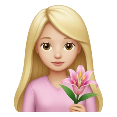 light pink lilium with a girl with blond long hair  sticker