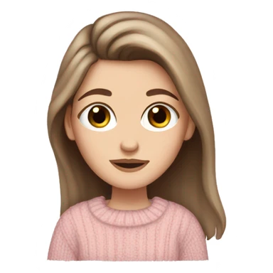 Pretty darkbrown eyed white girl with brown hair light pink sweater cozy sticker