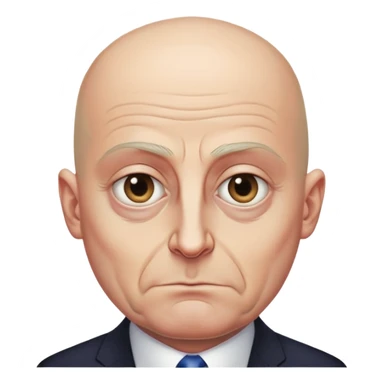 Steven Miller, Trump advisor, bald, very grim expression, very narrow face, pronounced sagging eyelids on the outer sides, bottom lip sticking out sticker