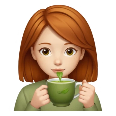 girl with brown and ginger hair drinking a matcha tea sticker