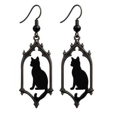 goth earrings, black cat silhouette, mysterious gothic style sticker