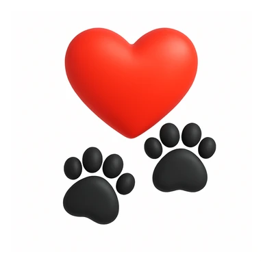 Make it microsoft style 3d fluent emojis: Stack the two black puppy paws vertically, keep the heart and original style sticker