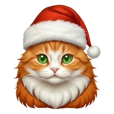 Orange long hair cat wearing a Santa hat sticker