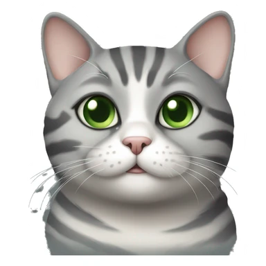 chubby gray striped cat with snub nose and green eyes  sticker