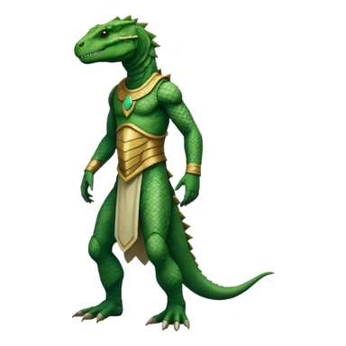 full body reptilian humanoid in ancient outfit, left side view sticker