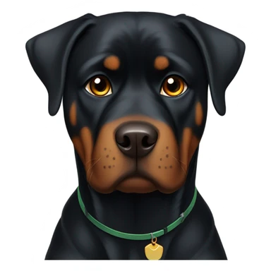 adult rottweiler male with brown eyes. dark green collar sticker