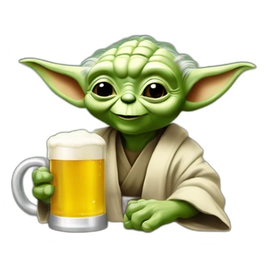 Yoda sonriendo levanta una copa de cerveza con el brazo izquierdo con el brazo izquierdo sticker