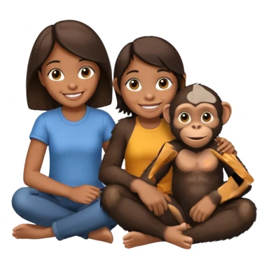 un chiomapnze sentado en el suelo al lado de una chica sticker