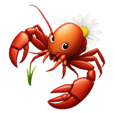 Crawfish holding a daisy in its claws sticker
