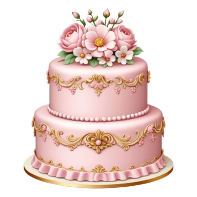 vintage rococo highly detailed pale pink cake with flowers sticker
