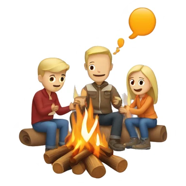 campfire with 3 white people around it sticker