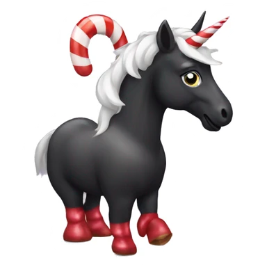 Black unicorn with candy cane horn sticker
