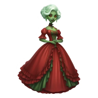 "galora green blonde alien woman" in red Victorian dress elegant, full body sticker