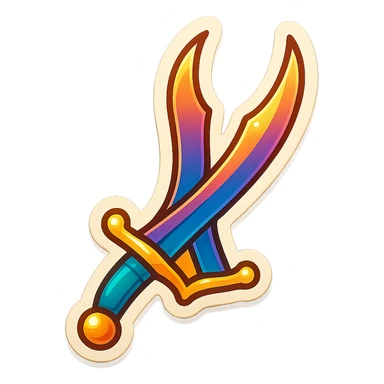 compact colorful Zulfiqar sword emoji with bifurcated split blade and gold accents, designed for messaging apps, no text sticker
