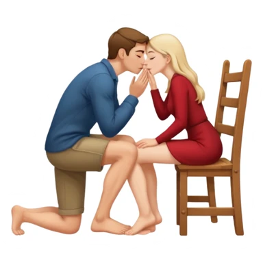 Uomo inginocchiato che bacia i piedi alla padrona seduta sulla sedia sticker