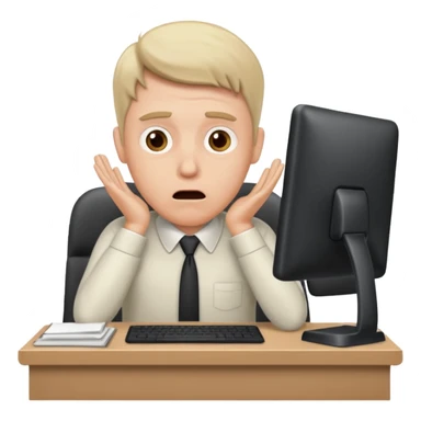 A white man sits at his desk in shock. sticker