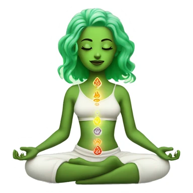Light lady green hair with 7 chakra symbols meditating mudra sticker