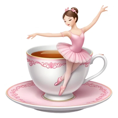 Elegant china tea cup with saucer wearing pink ballet slippers and performing an arabesque sticker