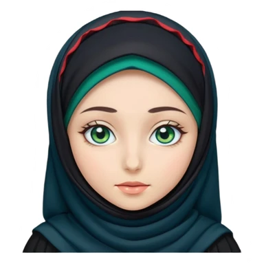 a girl wearing a black hijab and has green and blue eyes sticker
