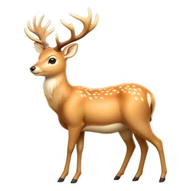 cinematic-[deer]-realistic-full-body-standing on all fours-emoji,-tail-tucked-close,-head-tilted-dramatically,-sleek-[fawn]-fur,-simplified-yet-realistic-focused-features,-highly-detailed,-glowing-with-an-almost-sarcastic-glow big antlers sticker