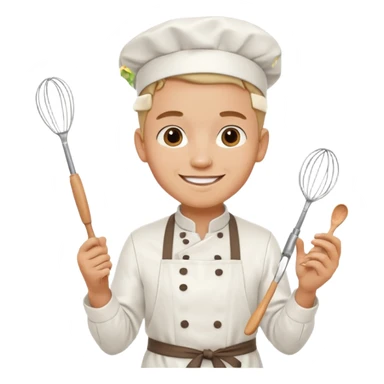 Male Young Pastry Chef – smiling, holding whisk and mixing bowl. sticker