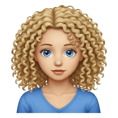 This is a 2D digital anime-style portrait of a female, caucasian, 29 years old light skin. The person has messy dirty blond curly hair shoulder long, round blue eyes.  sticker