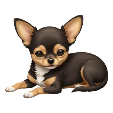 A high-resolution photo-realistic digital illustration of a  black tan chihuahua with eyes closed shut sleeping lazily on the ground sticker