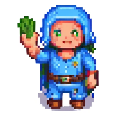 Ders character, pixel art style, waving sticker
