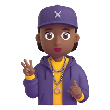 Make the rapper's skin significantly darker, keep the same 3D emoji style and all other features unchanged, with no background. sticker