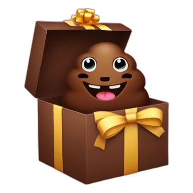 Smiling Dark brown poo inside a gift box with a ribbon sticker