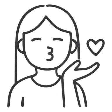 Make this icon of a blonde girl with straight hair blowing a kiss to the screen even more minimalistic, with fewer lines and simplified features, no background. sticker