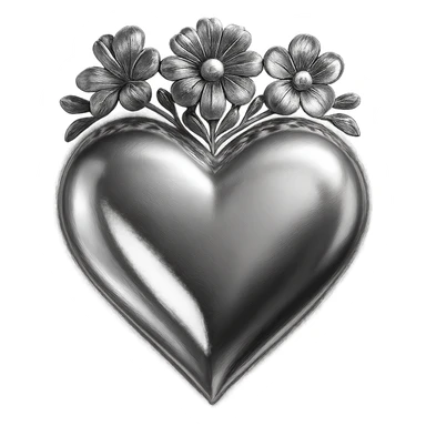an orange heart with a crown of colorful flowers, chrome style, shiny and metallic sticker