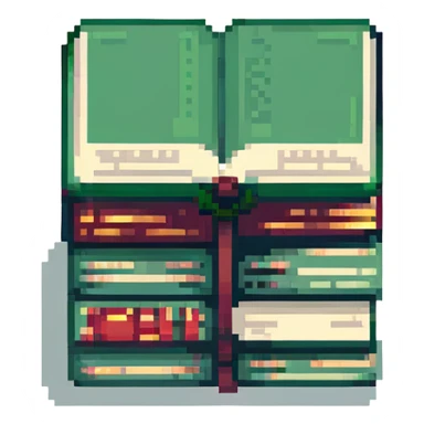 An open green book on top of a stack of green books sticker