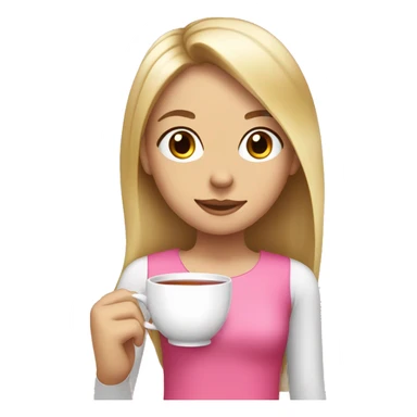 a blonde long straight hair girl with brown eyes has a pink bow on head and drink a cup of tea sticker