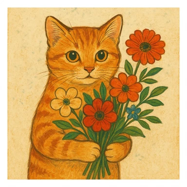 a cat holding flowers, diverse artistic styles, style 1 sticker