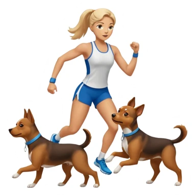 female athlete canicross with two dogs, dynamic pose sticker
