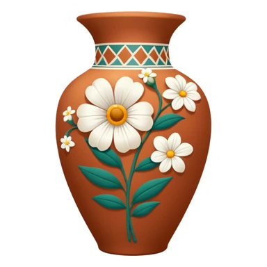 Oaxacan terracotta vase with white flower detail sticker