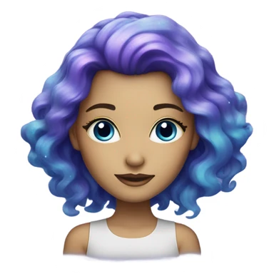 white woman with mystical sparkling galaxy hair with moon and stars in purple and blue shades sticker