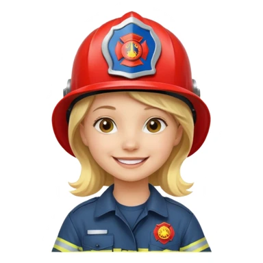 Young blonde girl, firefighter helmet, smiling brightly sticker