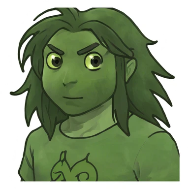 Man with longer dark hair and brown eyes wearing an anime shirt  sticker