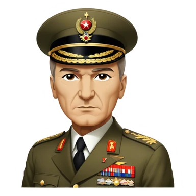 Cinematic Realistic Mustafa Kemal Atatürk Portrait Emoji, depicted as a visionary statesman with a determined gaze and period military attire, rendered with rich textures and dynamic historical lighting that captures his transformative leadership. sticker
