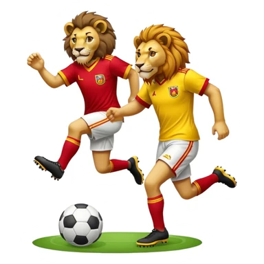 Lions with half red half yellow shirt playing soccer  sticker