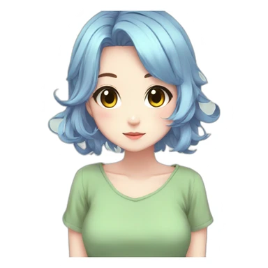 Anime girl brown eyes-pastel blue hair-green mini dress sticker