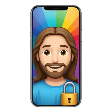 iPhone screen with Jesus in cartoon style as the lock screen sticker