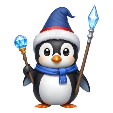 Penguin wizard wearing ushanka hat and holding magic wand with Russian flag colors sticker
