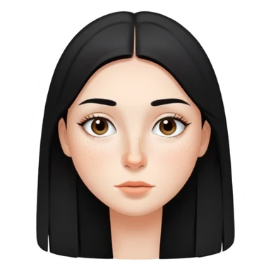 girl with smooth black straight hair, minimal makeup, and freckles on nose and cheeks sticker