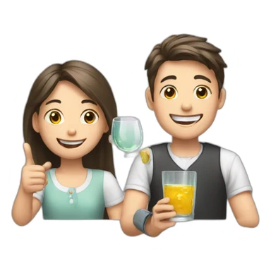 Boy and girl clicking the glass sticker