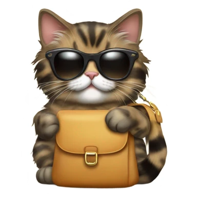 Tortishell pattern Siberian cat wearing sunglasses and holding a bag of catnip in one paw sticker